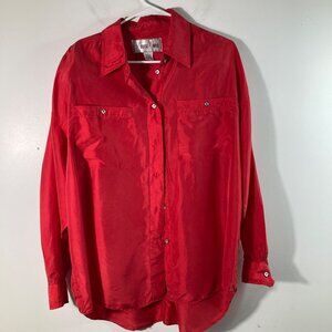 Womens Vintage Louise Paris Silk Button Shirt Red L Silk Long Sleeve